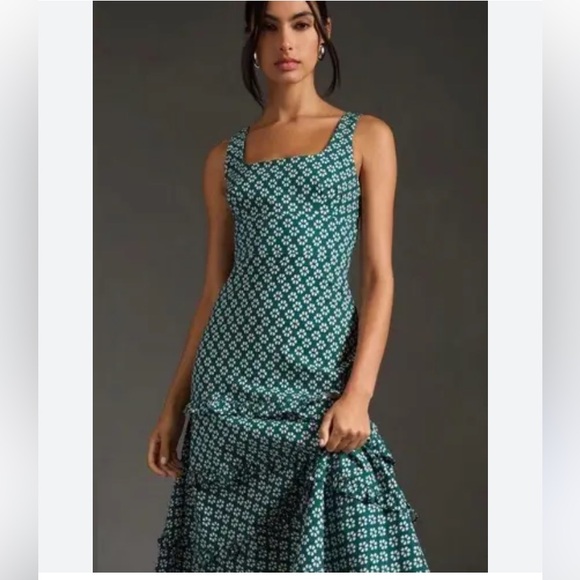 Anthropologie Teal floral Midi Dress - Picture 3 of 7